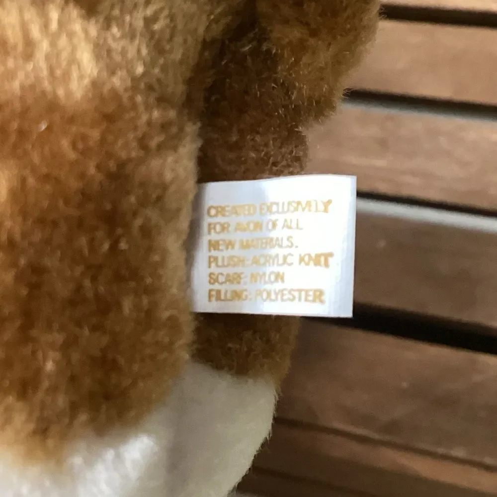 Avon Vintage Mini Plush Puppy Dog Ornament with Brown Coat & Scarf